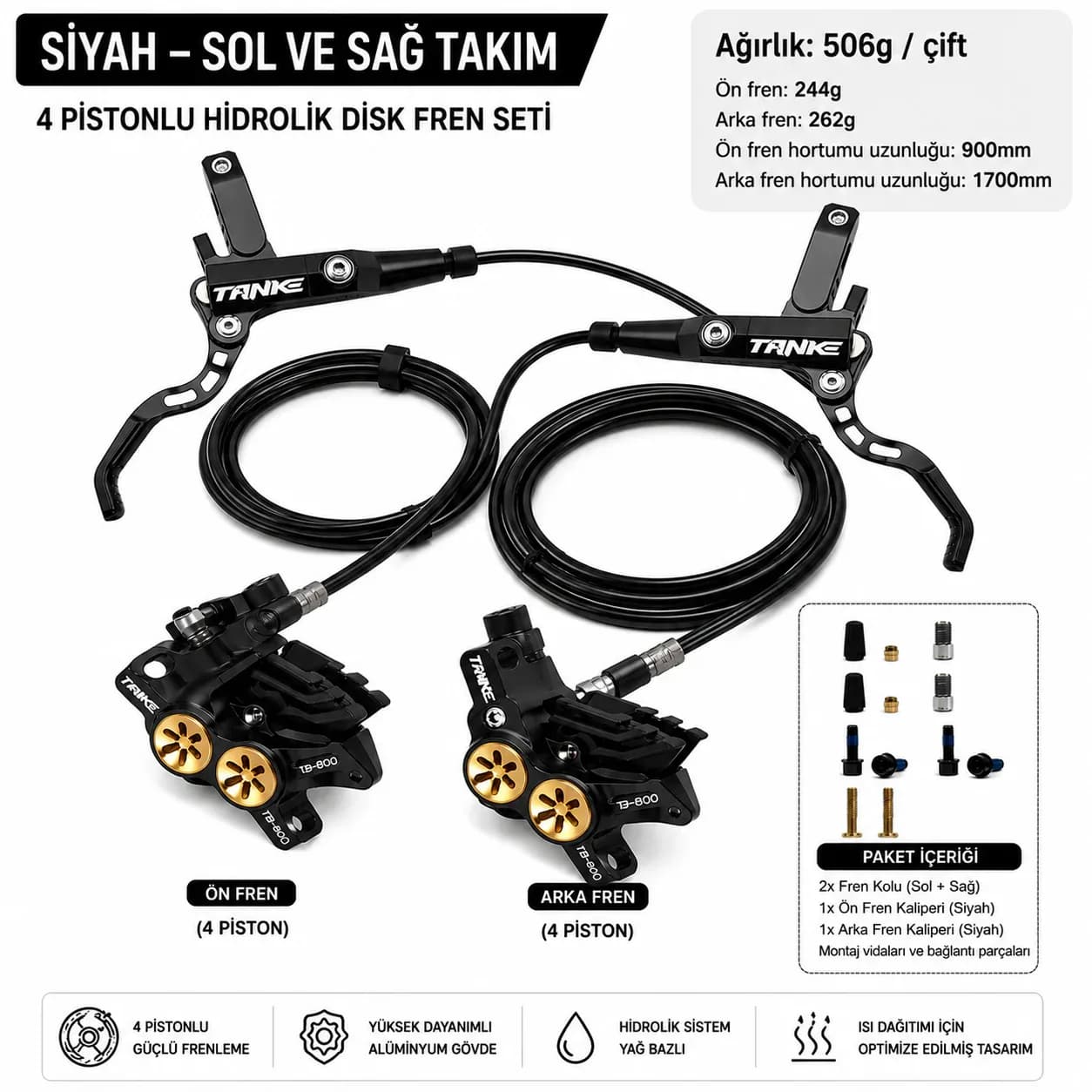 TANKE TB800 SİYAH 4 Pistonlu Hidrolik Disk Fren Seti (Çiftli) 2